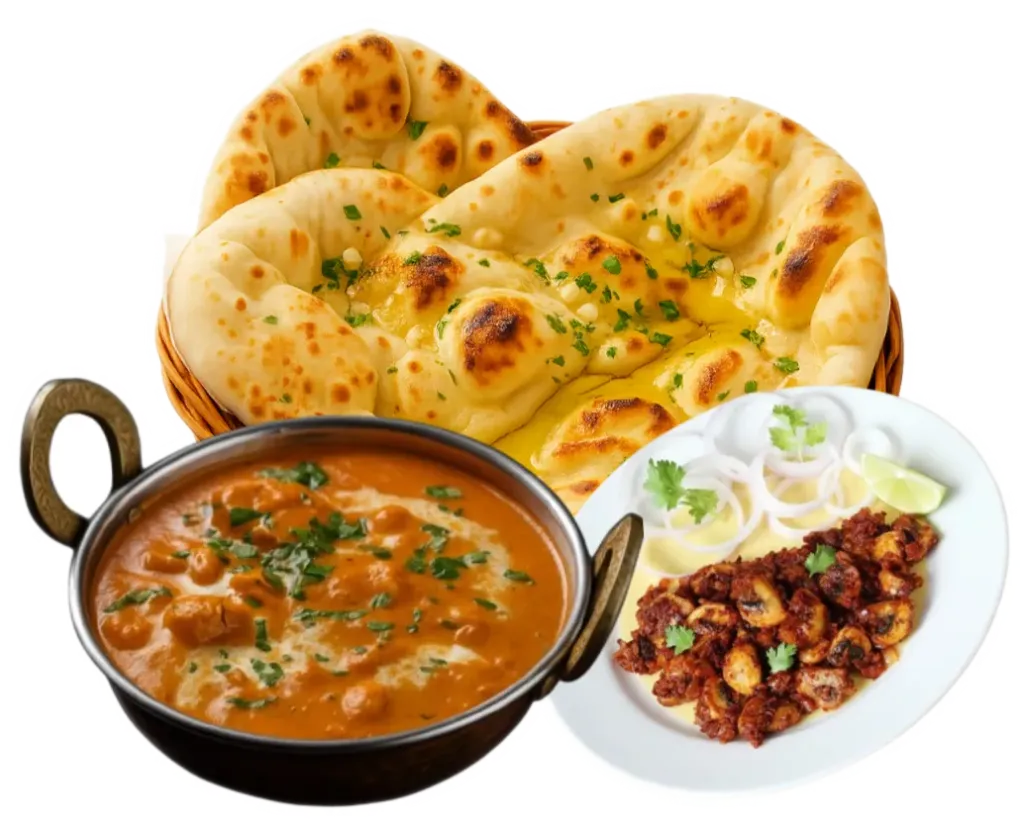 Combo 2: Butter Garlic Naan [1] Butter Chicken Garlic Mushrooms